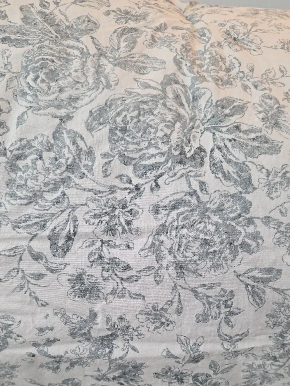 Tahari Cotton Botanical Floral White Blue Block Print Full/Queen Comforter Set